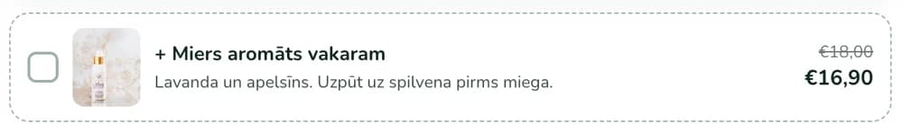 First add-on version: a plain line with a checkbox and the aroma's price
